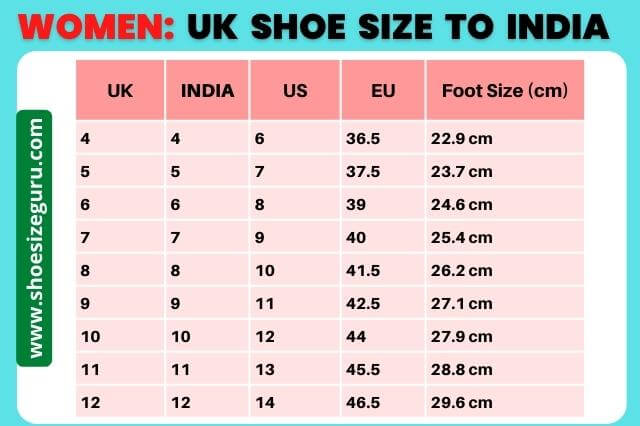 uk shoe size to indian shoe size female