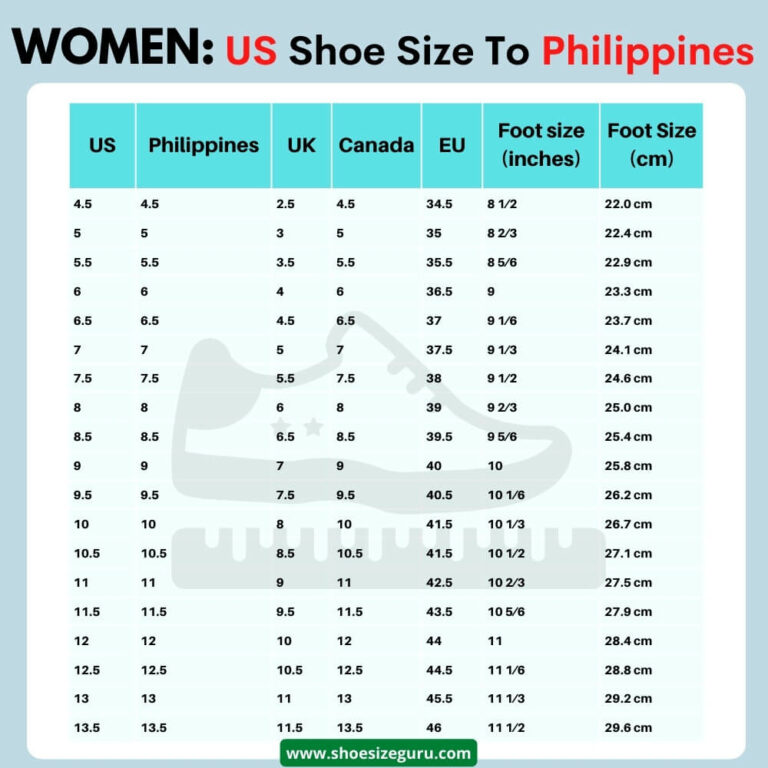 Philippines Shoe Size Conversion Chart