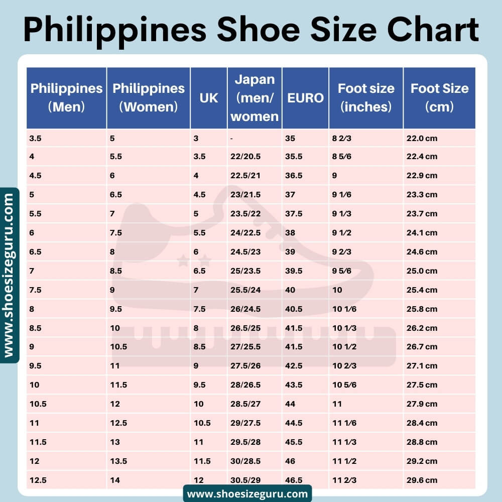 Philippines shoe size chart