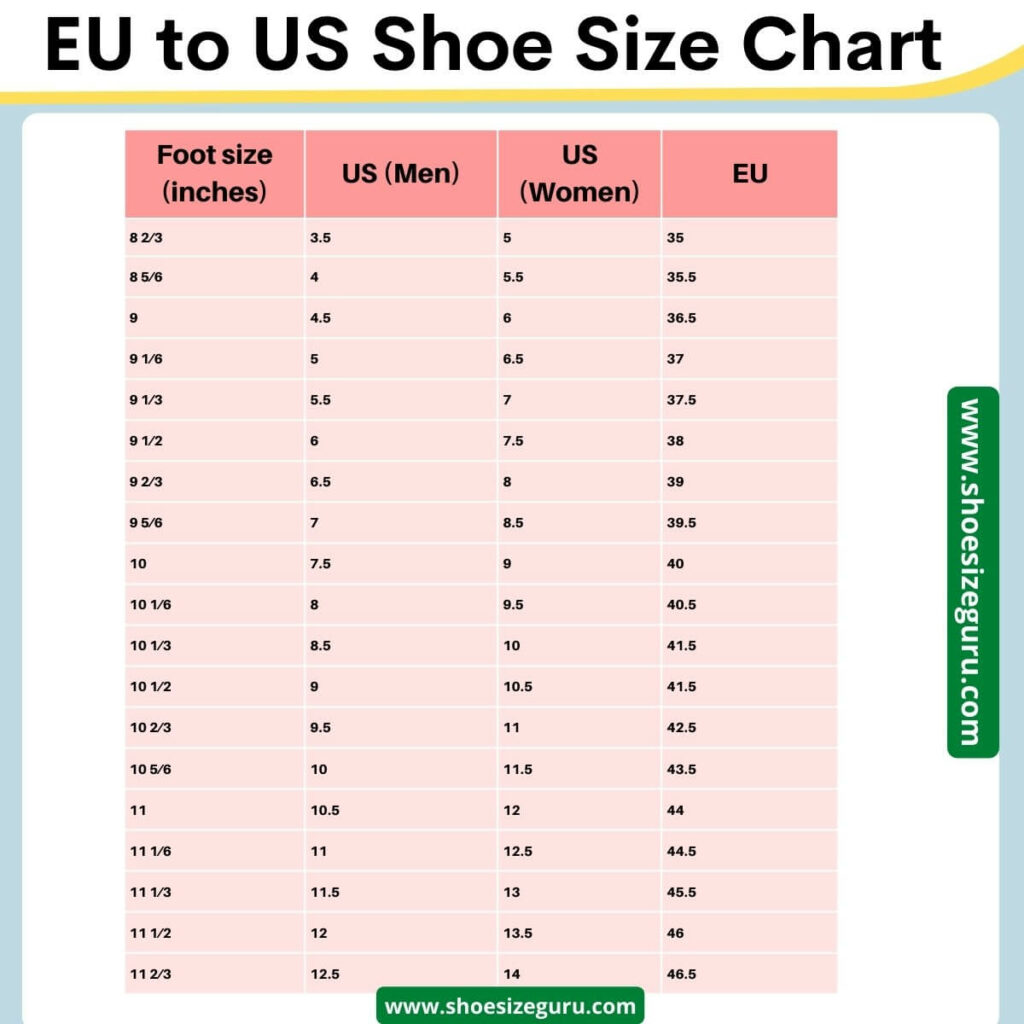 euro and american shoe size chart