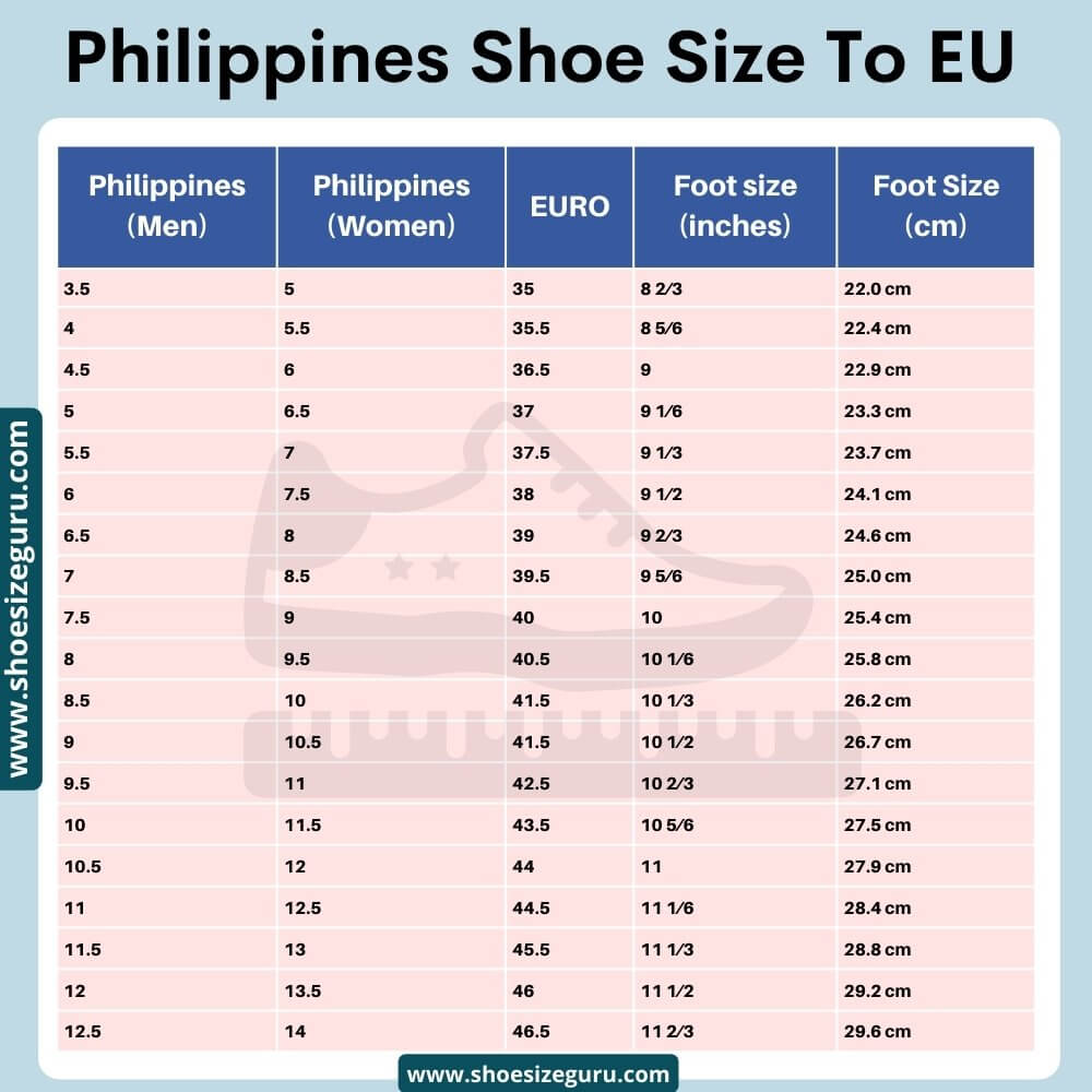 Philippines Shoe Size To EU shoe size chart