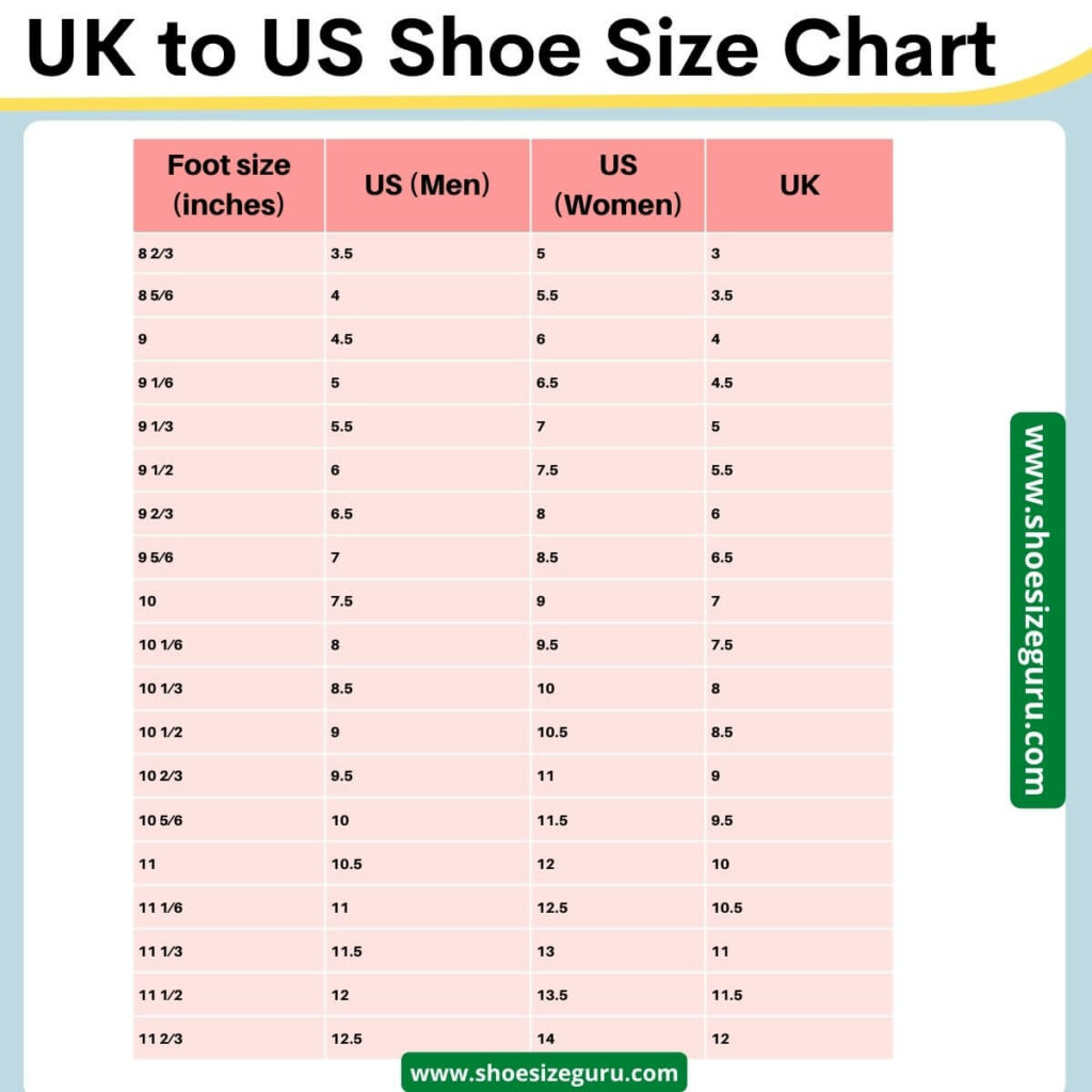 UK to US Shoe Size Chart