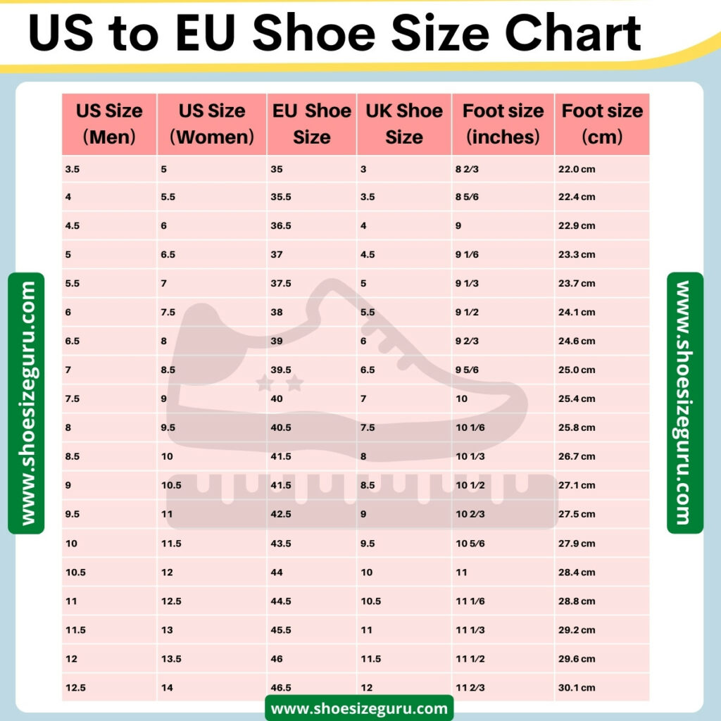 US Shoe Size to EURO Conversion Chart Sizing Guide