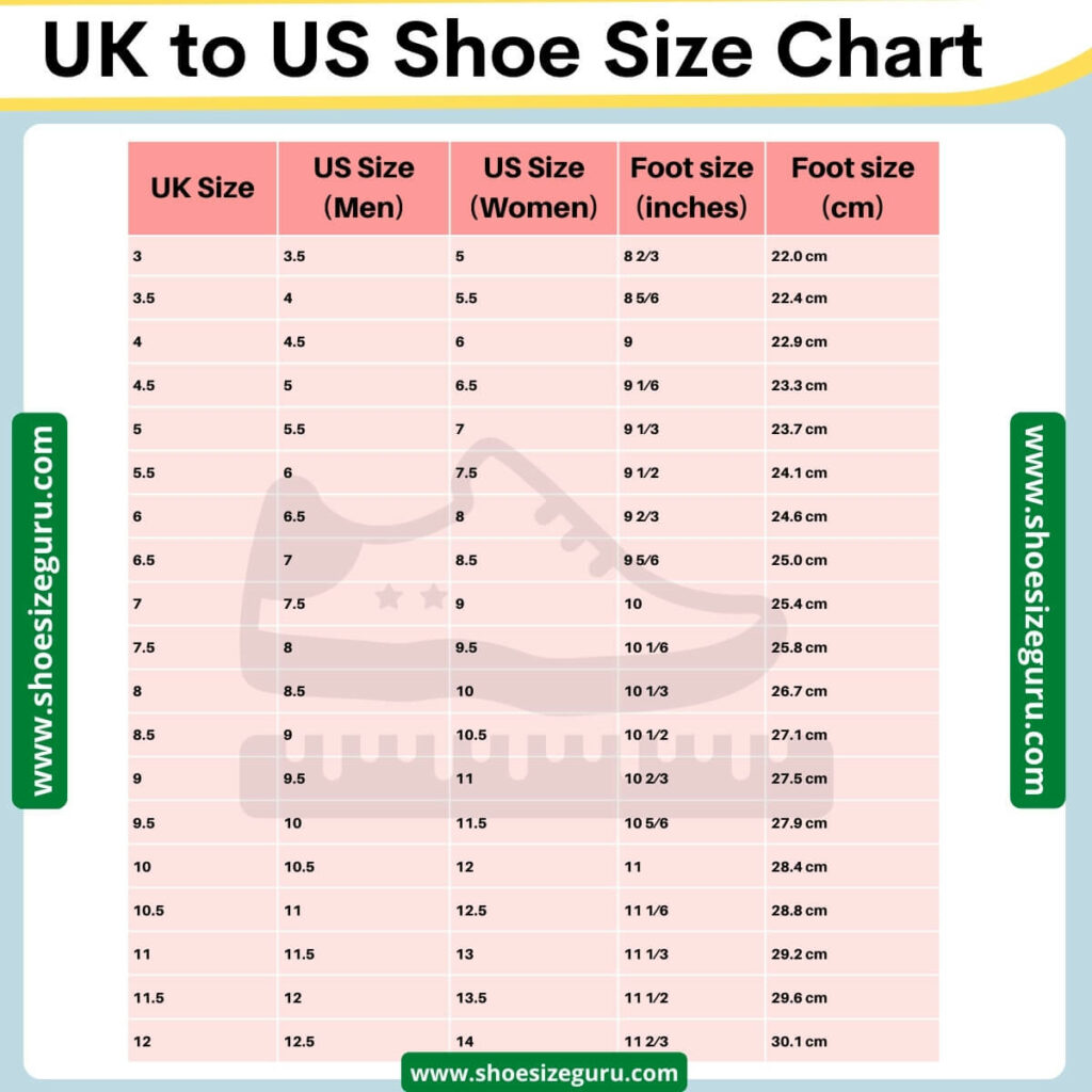 US to UK shoe size chart