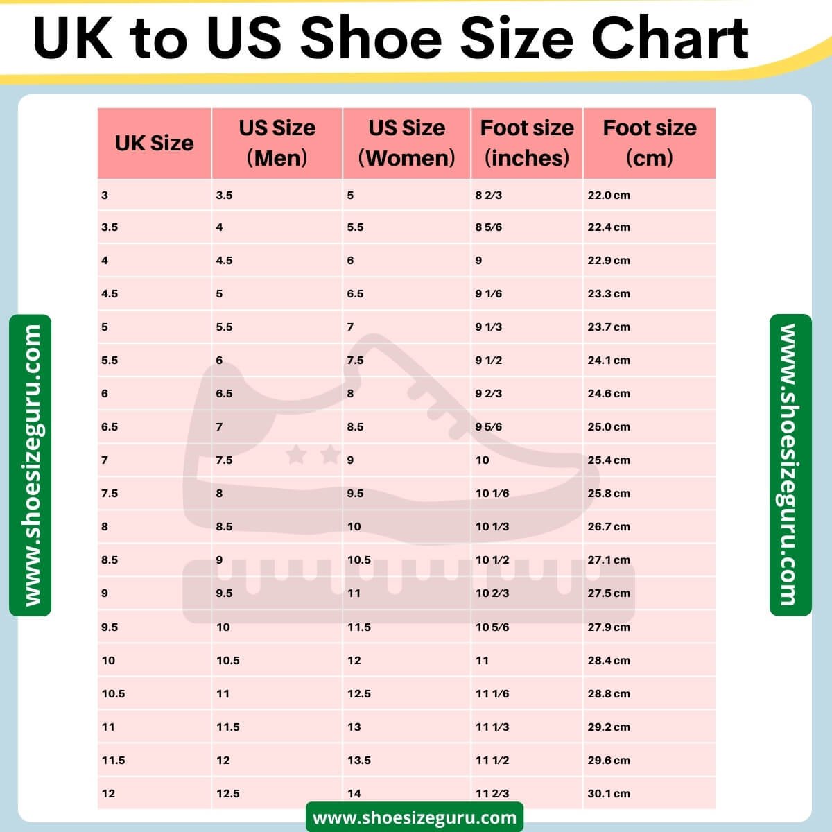 US To UK Shoe Size Conversion Sizing Guide Chart 