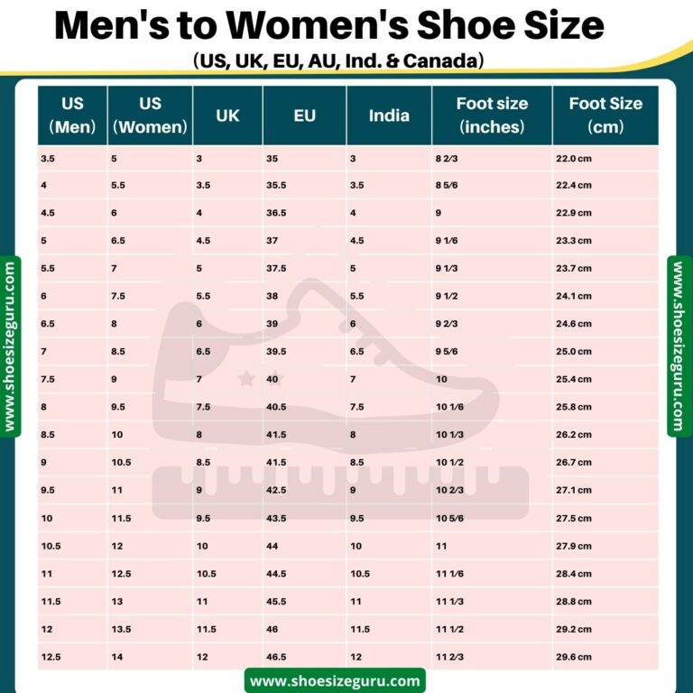 Mens To Womens Shoe Size Conversion Sizing Guide Chart 5176