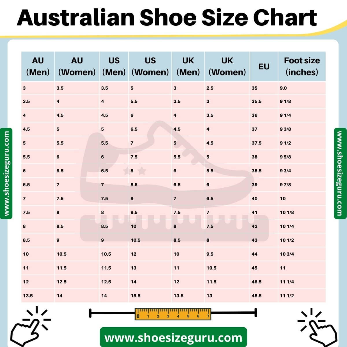 Australian Shoe Size Conversion Chart » US | UK | EU etc.