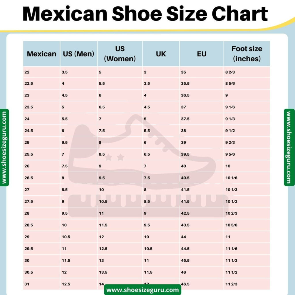 mexico shoe size conversion chart
