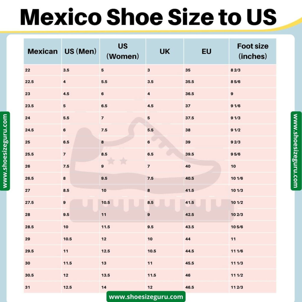 Mexico shoe size to US