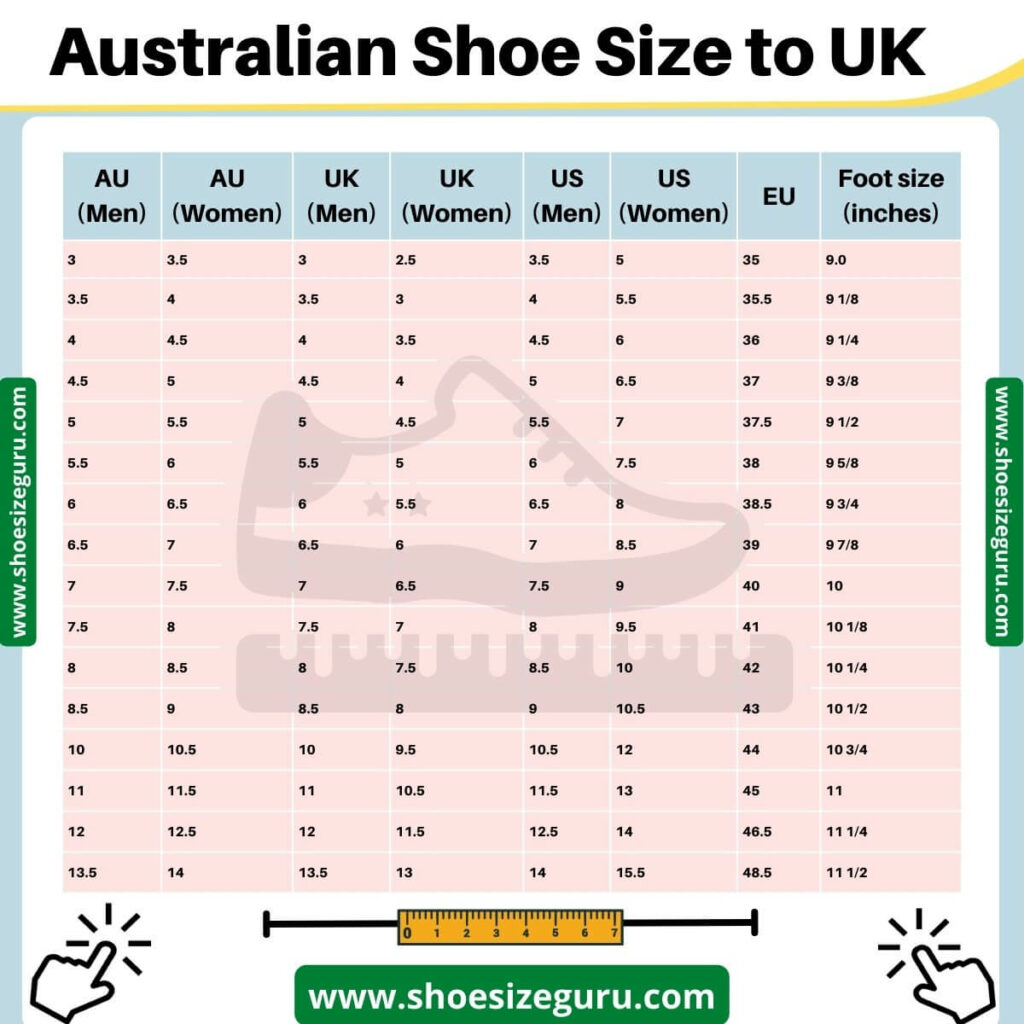 australian shoe size to uk shoe size chart