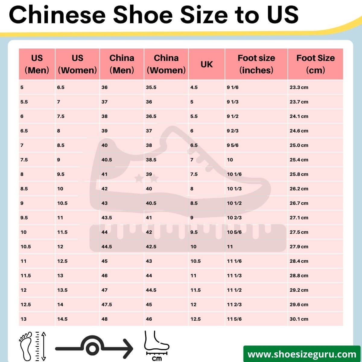Chinese Shoe Size Chart Conversion Guide Charts 