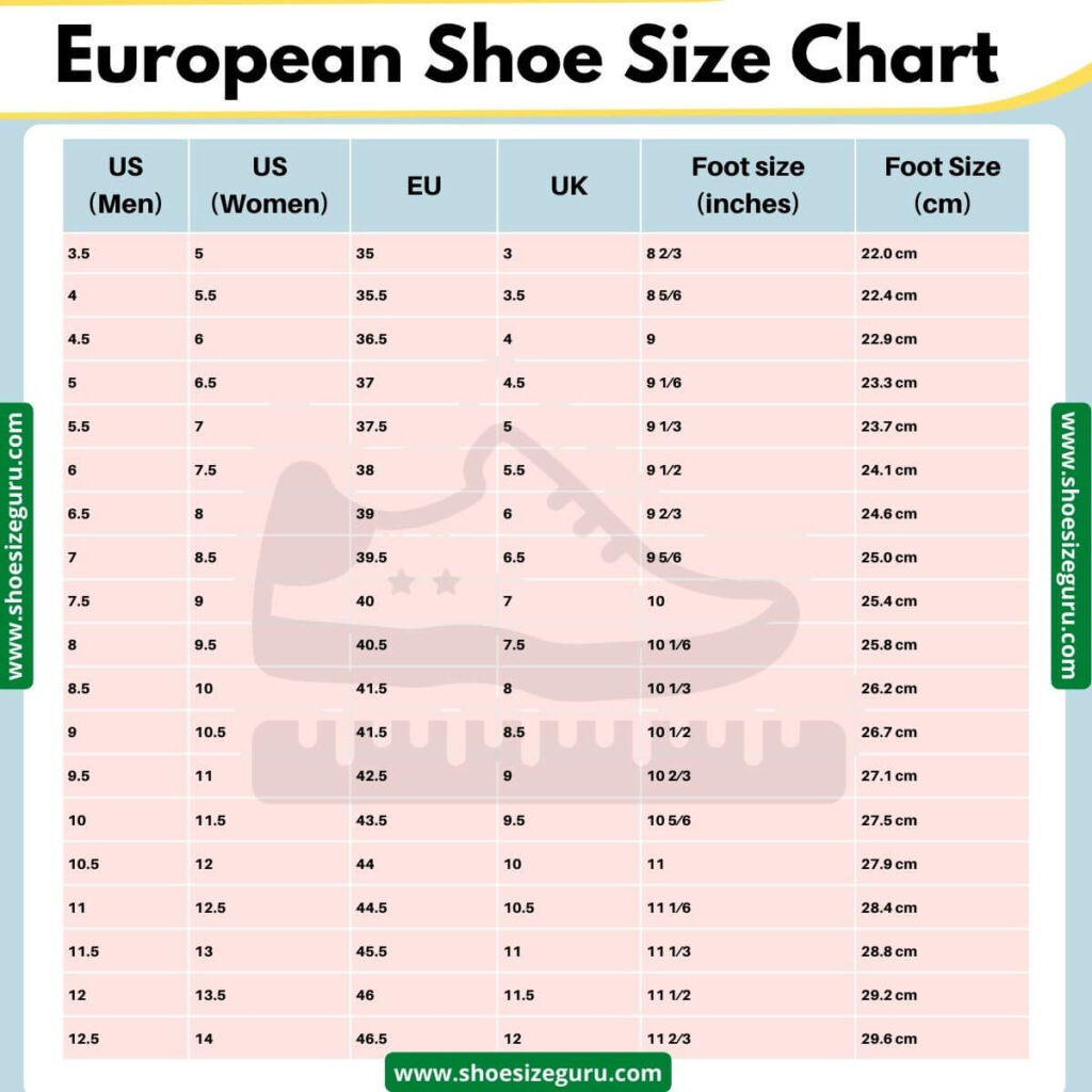European shoe size chart