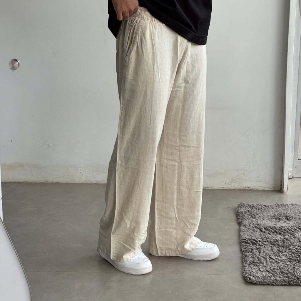 Casual Linen Pants With White Sneakers