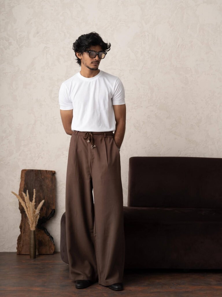 Brown Linen Pants With Black Loafers