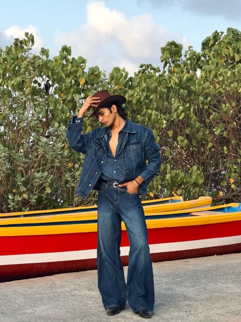 Double Denim Outfit With Wide-Leg Jeans