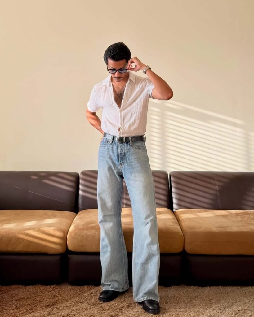 White Short Sleeve Shirt With Light Blue Jeans