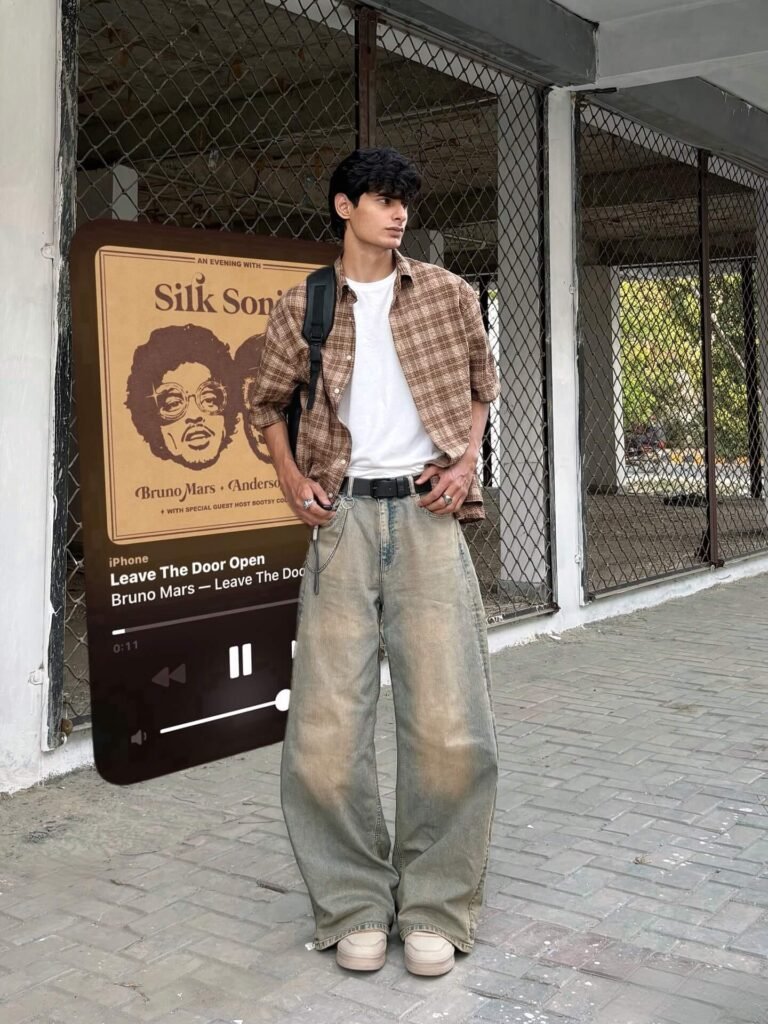 Brown Overshirt with Wide-Leg Jeans