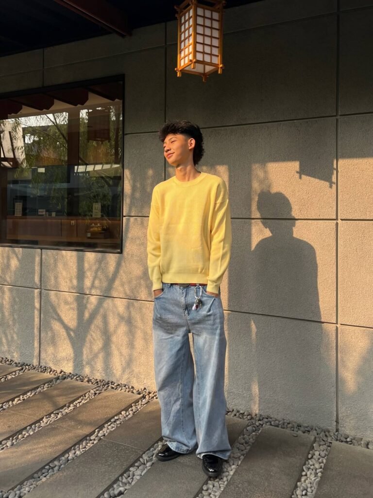 Yellow Sweater & Light-Wash Blue Jeans